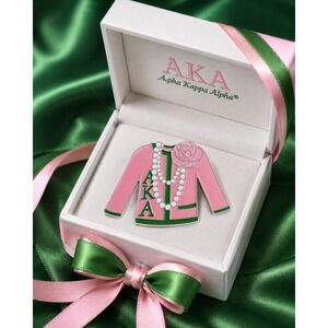 Alpha Kappa Alpha AKA Sorority Pink Jacket Enamel Pin Brooch with Gift Box
